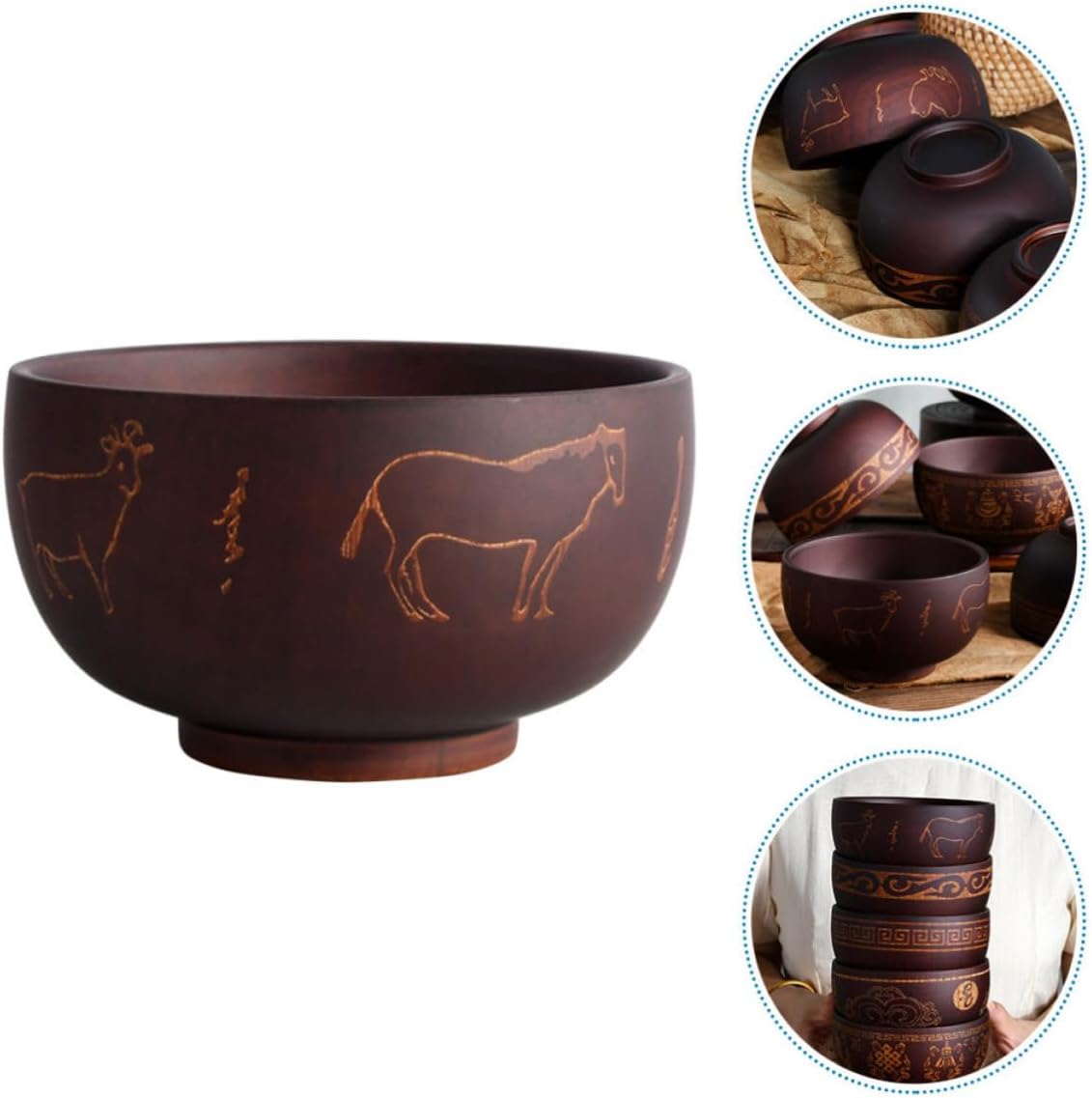 Wood Carving Bowl Ethnic Style Decorative Salad Bowl for Grain
