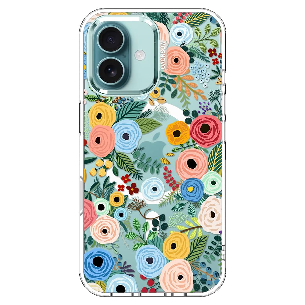 MOSNOVO Case for iPhone 16, [Compatible with Magsafe] [Buffertech 6.6ft Military-Grade Drop Protection] [Anti Peel Off Tech] Clear Phone Case Design -