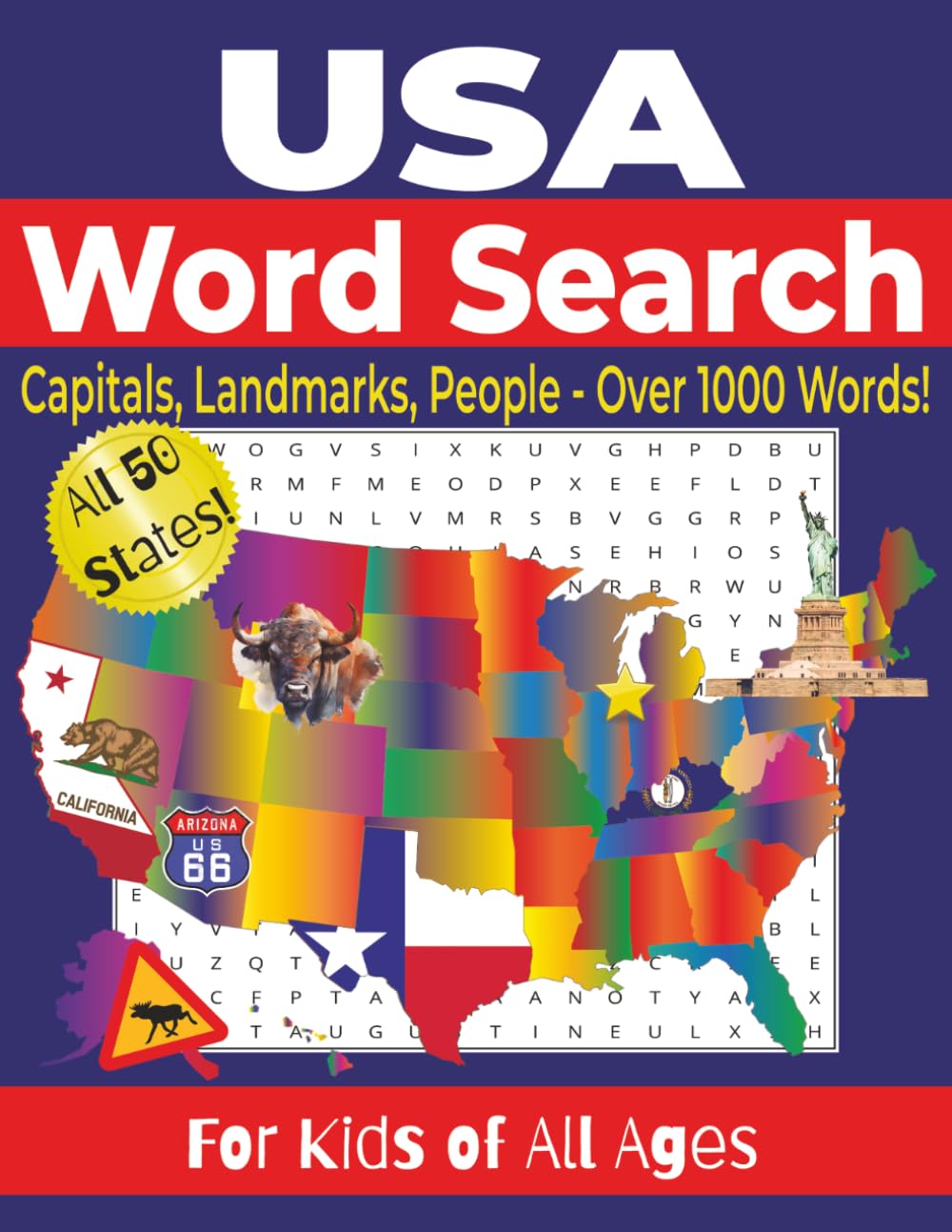 USA Word Search for Kids Puzzle Book: 50 States Word Search and Fun Facts for Young Explorers | 1,000+ words and trivia | 8.5x11 inches, 66 pages | Solutions Included