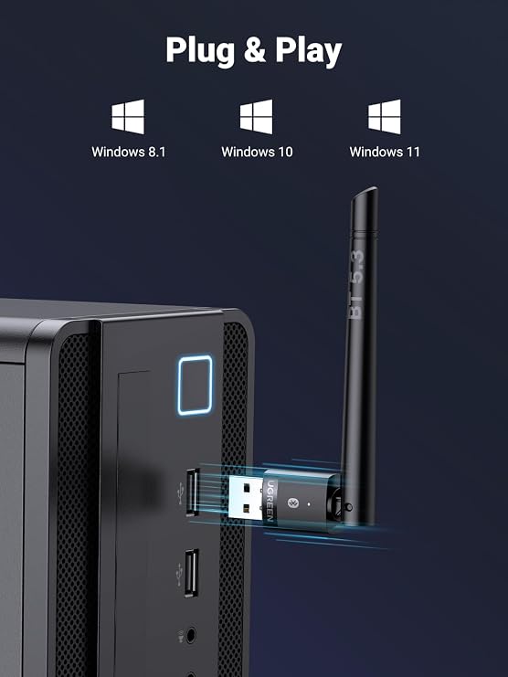 UGREEN Bluetooth 5.3 USB Adapter 328ft/100M Range for PC, Rotatable Antenna