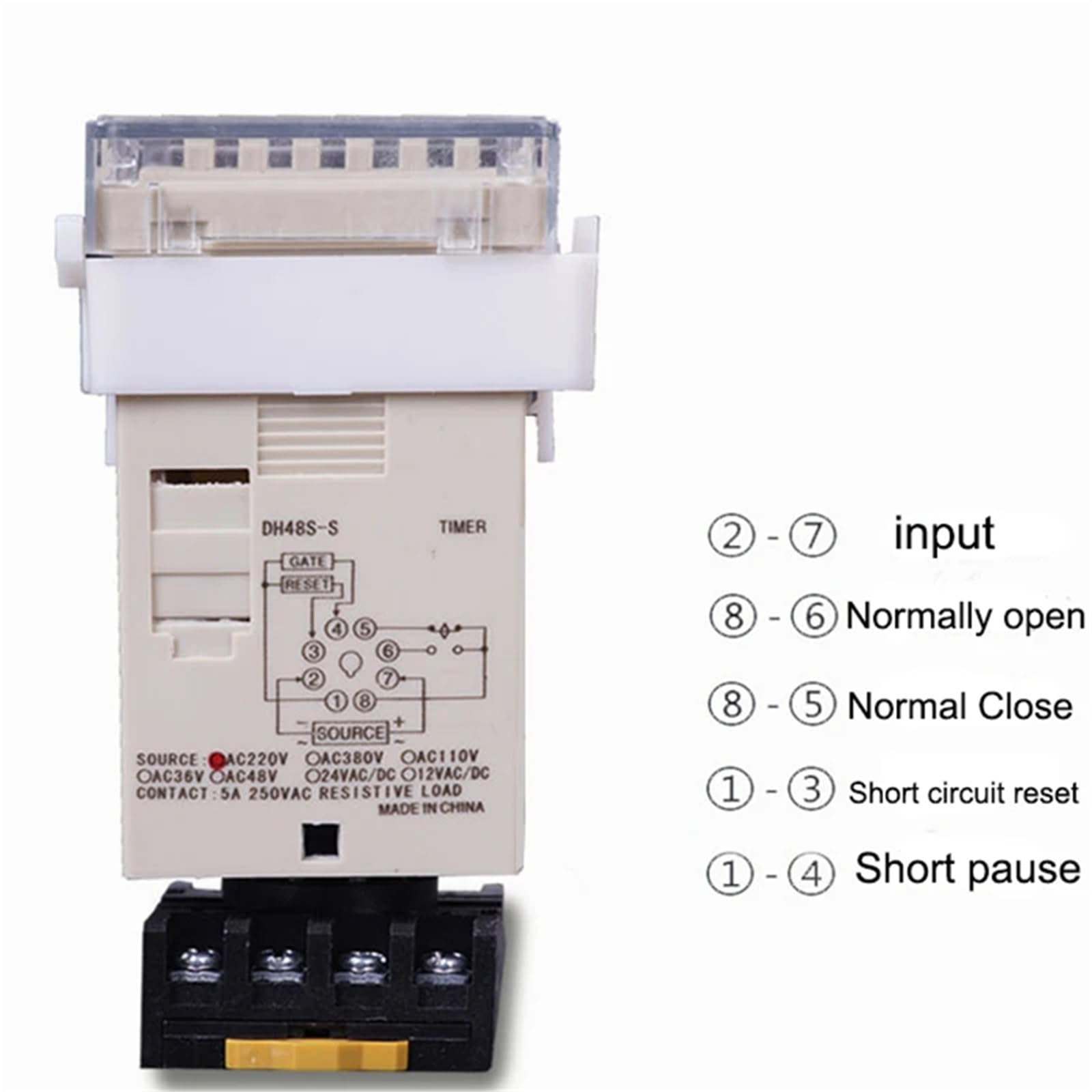 Relè temporizzato con display digitale programmabile AC/DC 24v-240v DH48S-S, controllo del ciclo, doppio relè a ritardo con presa di base(AC220V)