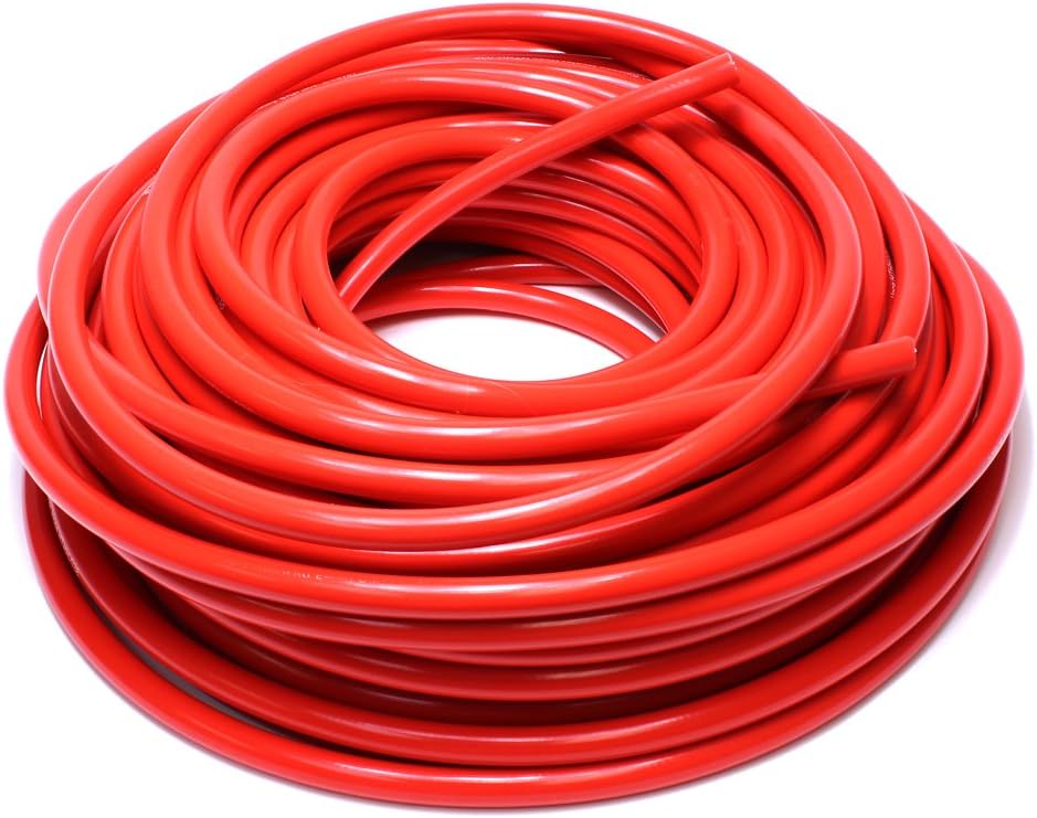 HPS 5/16" ID Red high temp reinforced silicone heater hose 50 feet roll, Max Working Pressure 85 psi, Max Temperature Rating: 350F, Bend Radius: 1-1/4"
