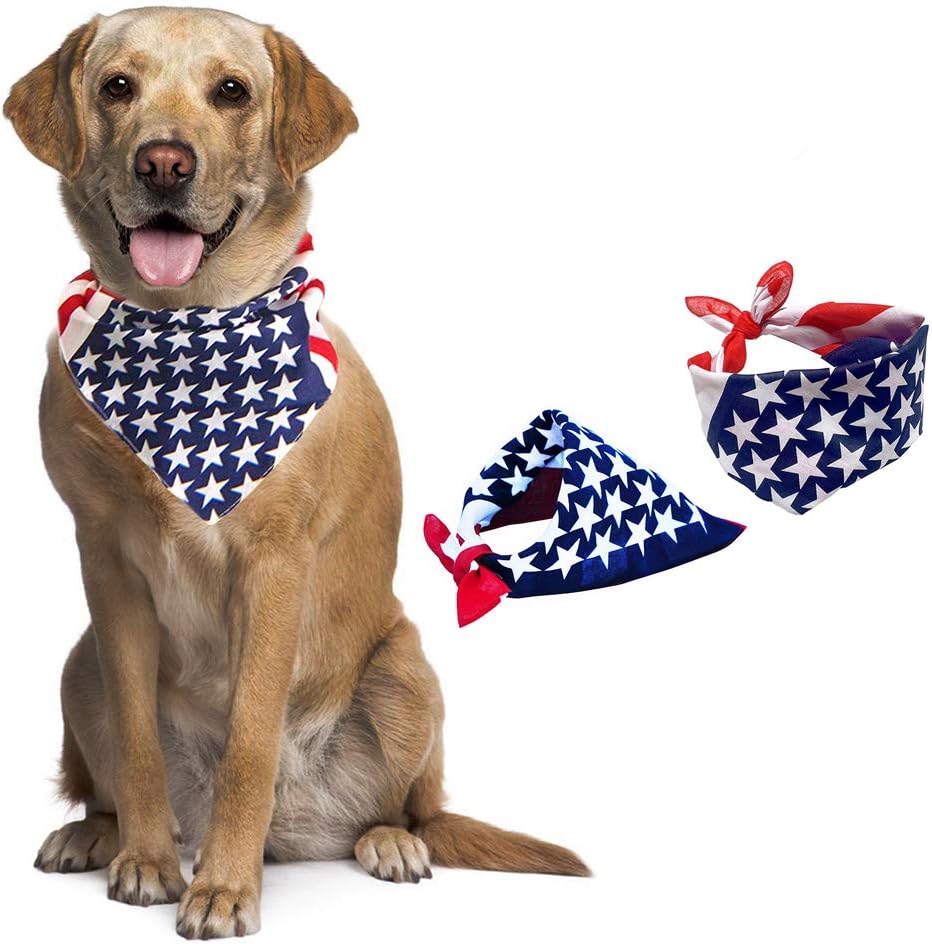 Dog Bandana,American Flag Bandana Pet Dog Scarf USA Flag Dog Bib 2 Pack Bandana for Dogs Large or Small