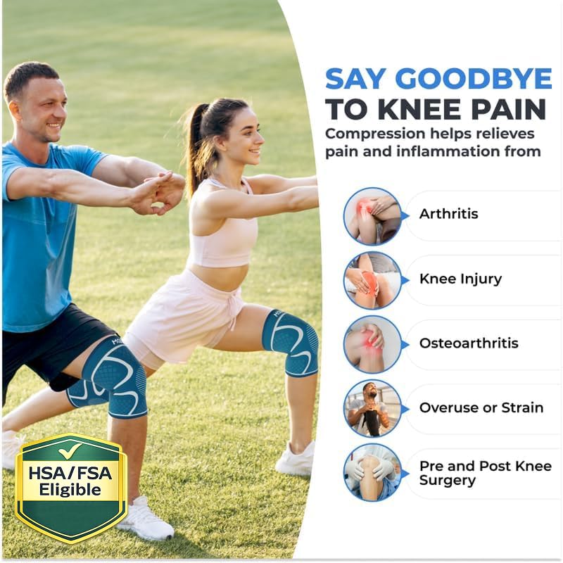 Modvel 2 Pack Knee Brace for Women & Men - Workout Knees Compression Sleeve for Knee Pain Relief Joint Support for ACL, Arthritis, Meniscus Tear Knees Brace for Sports, Rodilleras para Gym Fitness