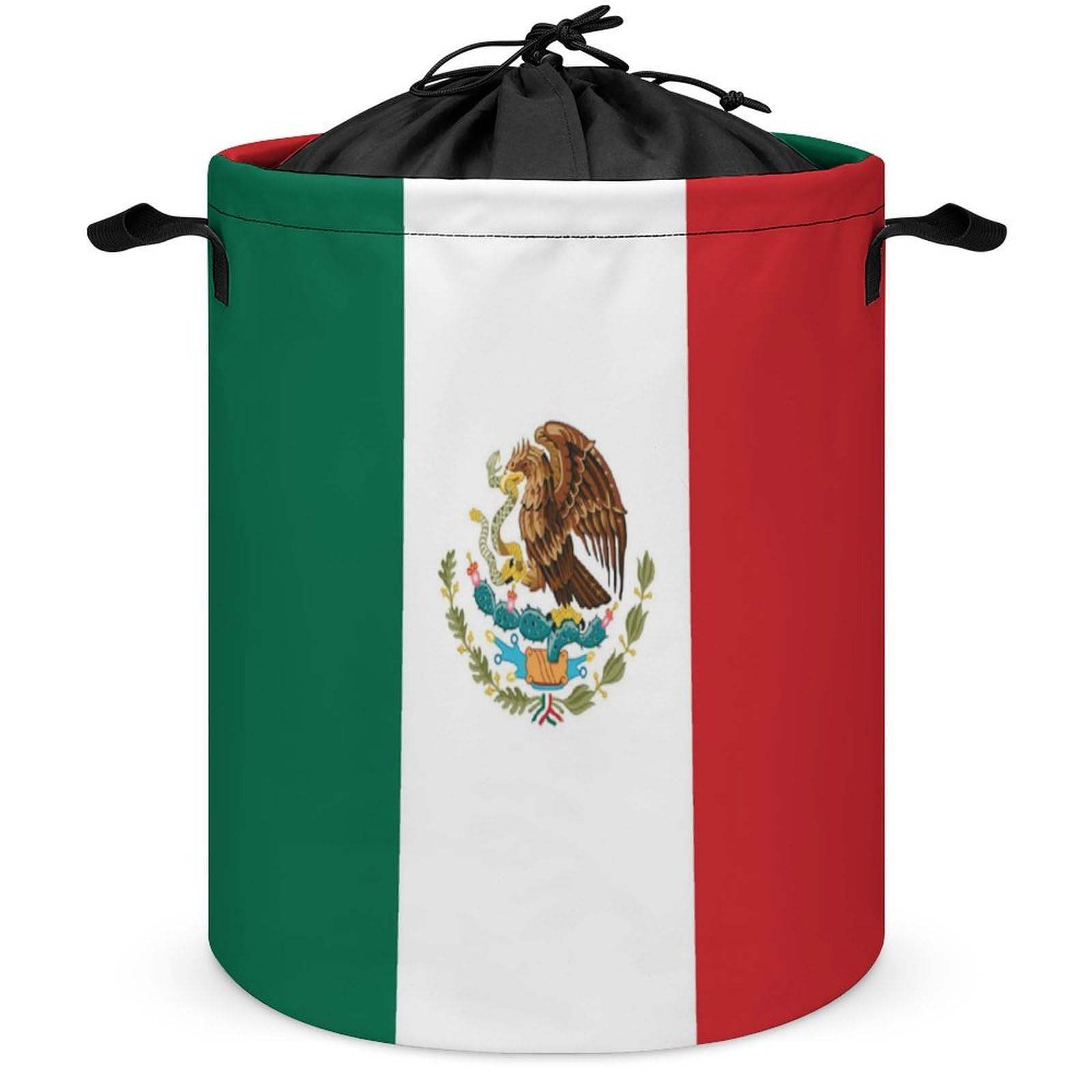 Qjjinxior Drawstring Laundry Hamper, Flag of Mexico Laundry Basket, Washing Basket with Handle