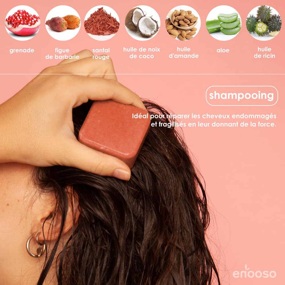 Enooso, Repairing Solid Shampoo Bar for Damaged & Dry Hair with Pomegranate, Prickly Pear & Castor Oil, No SLS, Parabens - Image 2