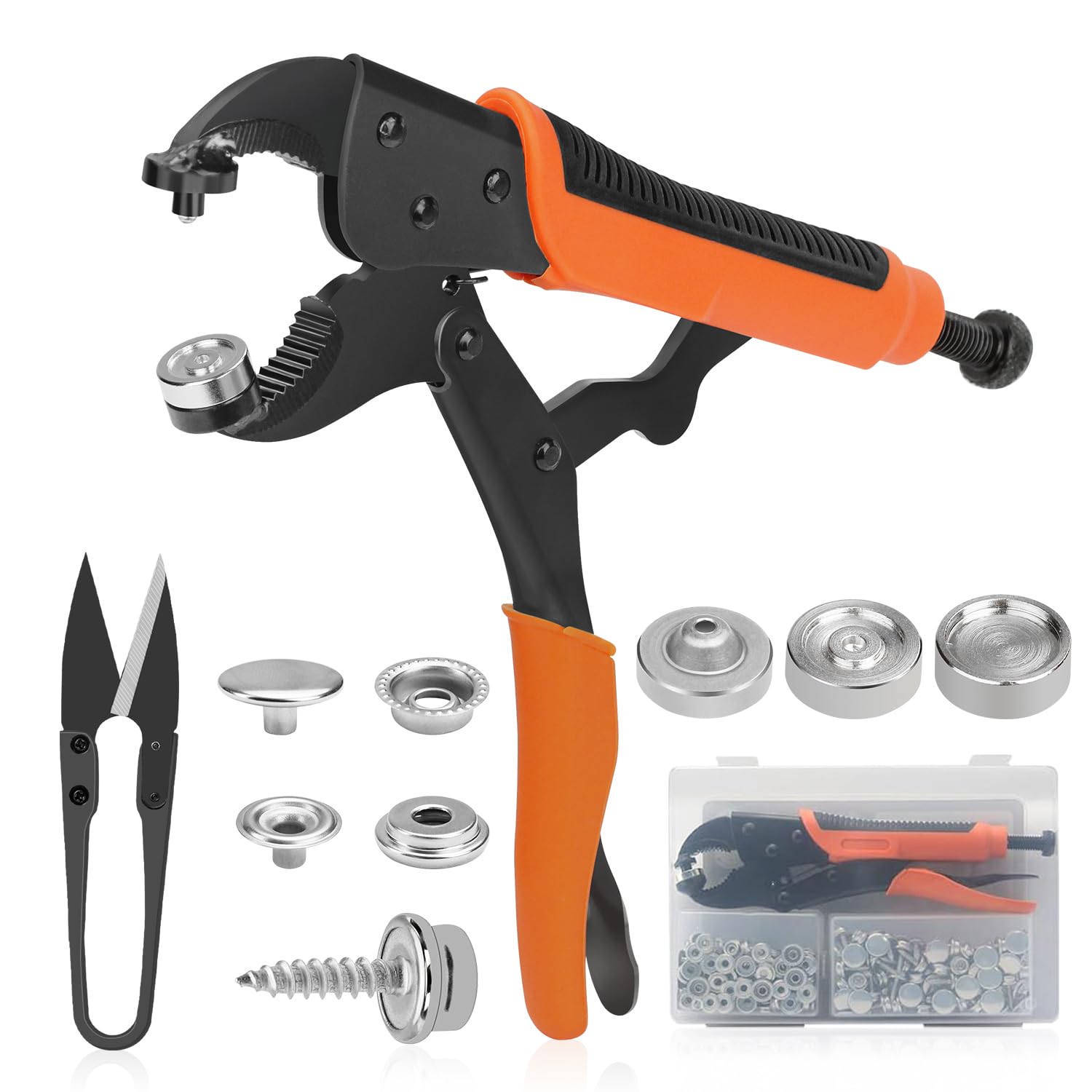 HUGEBO Heavy Duty Snap Fastener Tool Kit,Snap Setter Tool with 50 Sets of Snaps and Fastener Pliers, Perfect for Repairing Boat Covers, Metal Snaps, Canvas, Sewing, and Tarps.