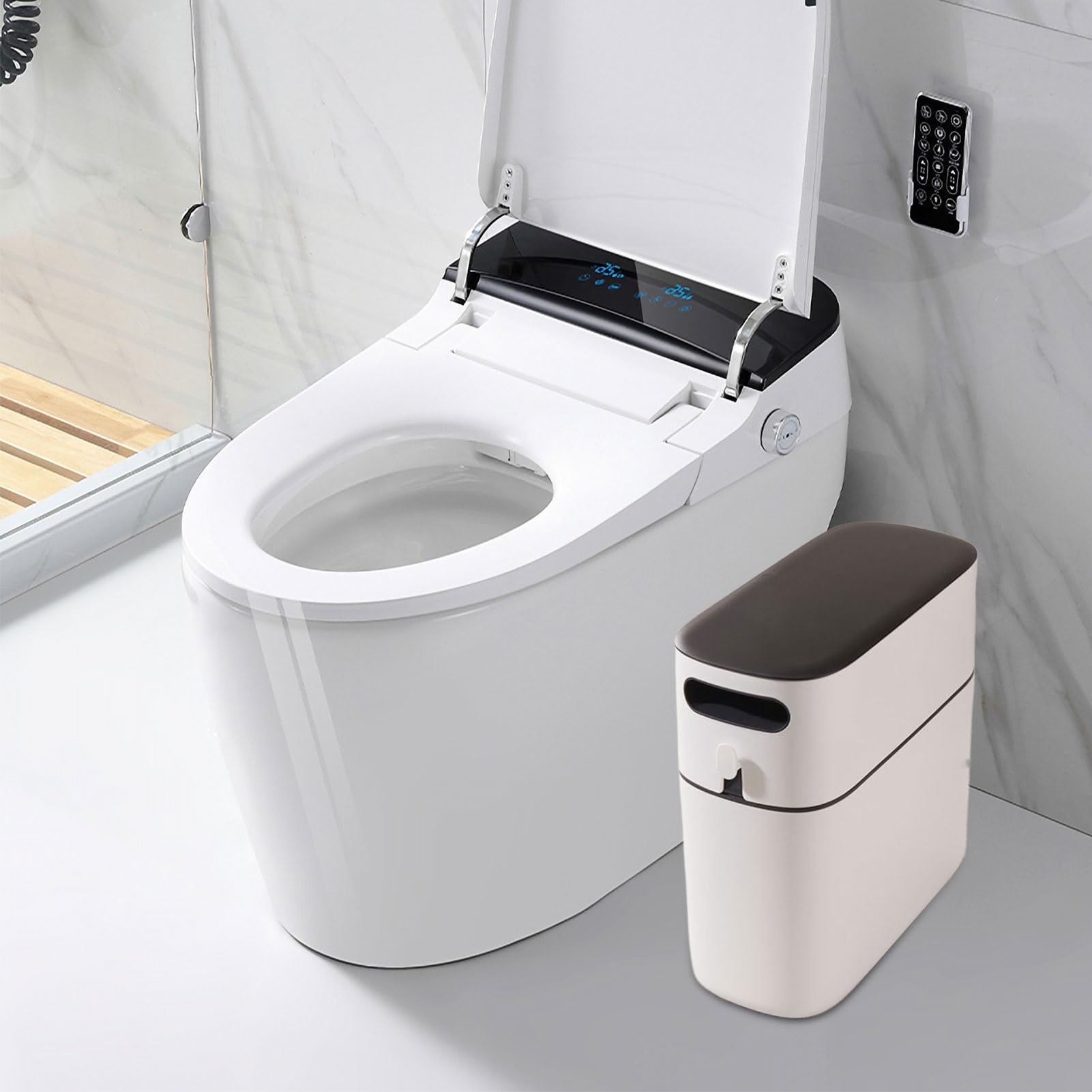 Cubo de basura fino y estrecho, basura fina | Cubo decorativo antiolores ahorro de espacio para cuarto de baño dormitorio