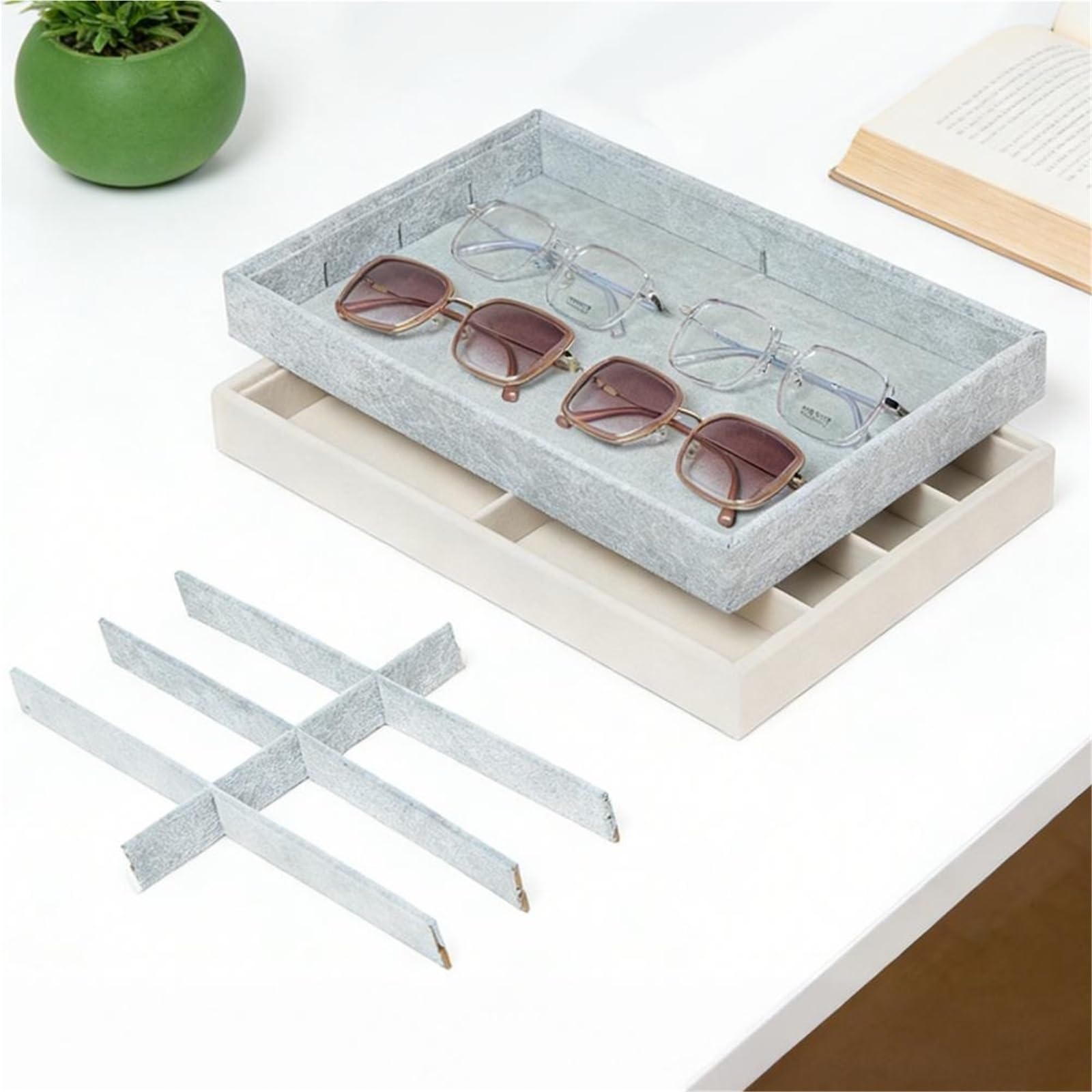1Pcs Sonnenbrille Organizer Fach Samt Gläser Halter Lagerung Box Stapelbar Männer Frauen Brillen Uhren Schmuck Display Fall Für Brillen