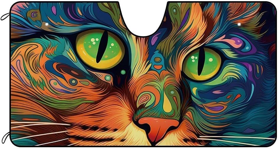 American Curl Cat Windshield Sunshade for Car Truck SUV Cute Pet Face Front Windows Sunshade Blocks UV Rays Sun Heat 51x26.8 Inch Style 1