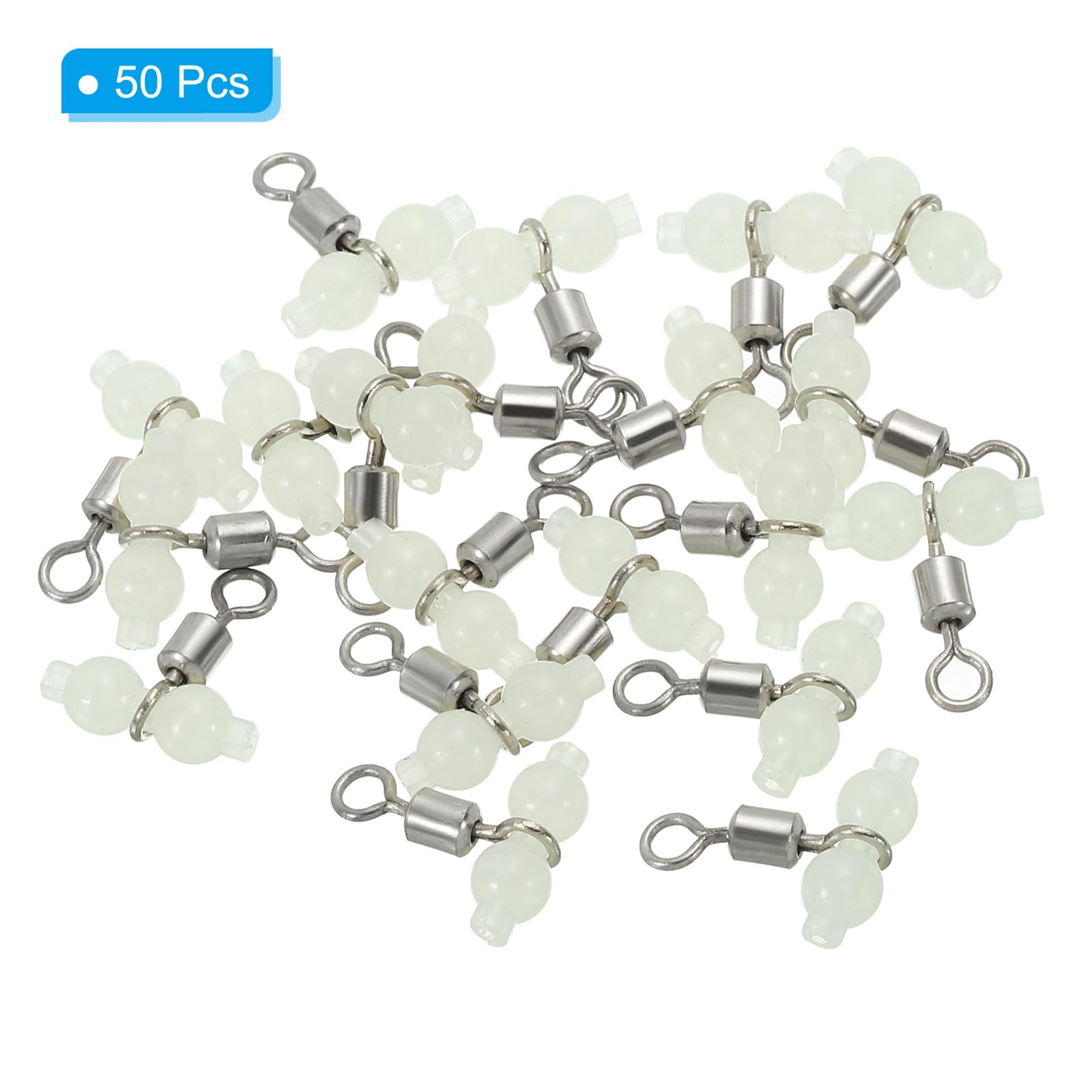 PATIKIL 3 Way Swivel, 50 Pack Cross Line T Turn Rolling Terminal with Luminous Beads 16mm Length for Catfish Surf Rig White - Image 3