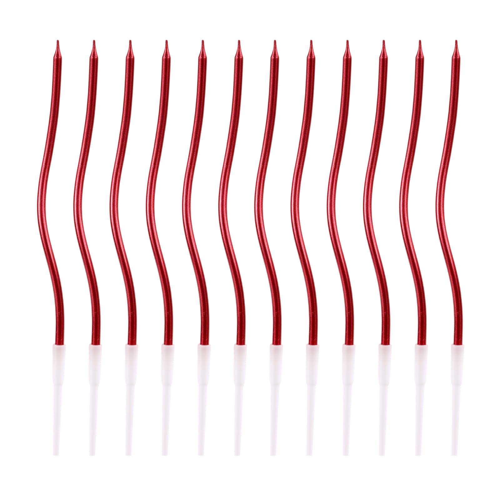 12pcs Twisty Spiral Cake Candles with Holders, Twist Slim Long Birthday Cake Candles Cupcake Decoration with Stand for Birthday Party Wedding Anniversary (Red)