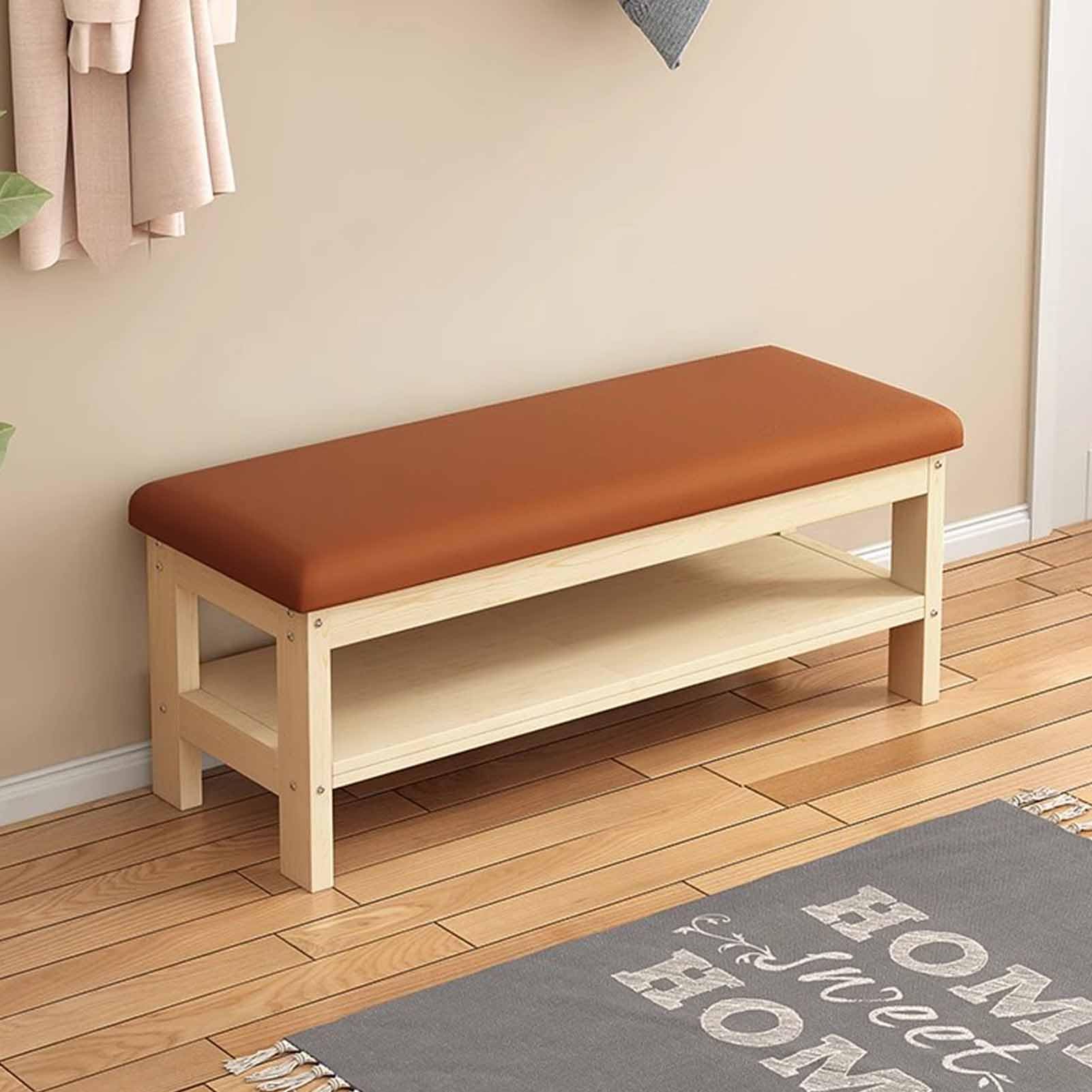 Rangement à chaussures 2 niveaux en bois avec banc capitonné pour salon et entrée