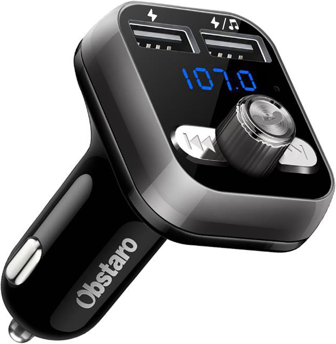 FM Transmitter Car, Obstaro Bluetooth Fm Transmitter, Wireless Car Radio Adapter, MP3 Player Stereo Music Adapter Car kit with Dual USB Car Charger,Hands Free for Iphone, Ipad,Smartphone (Black)