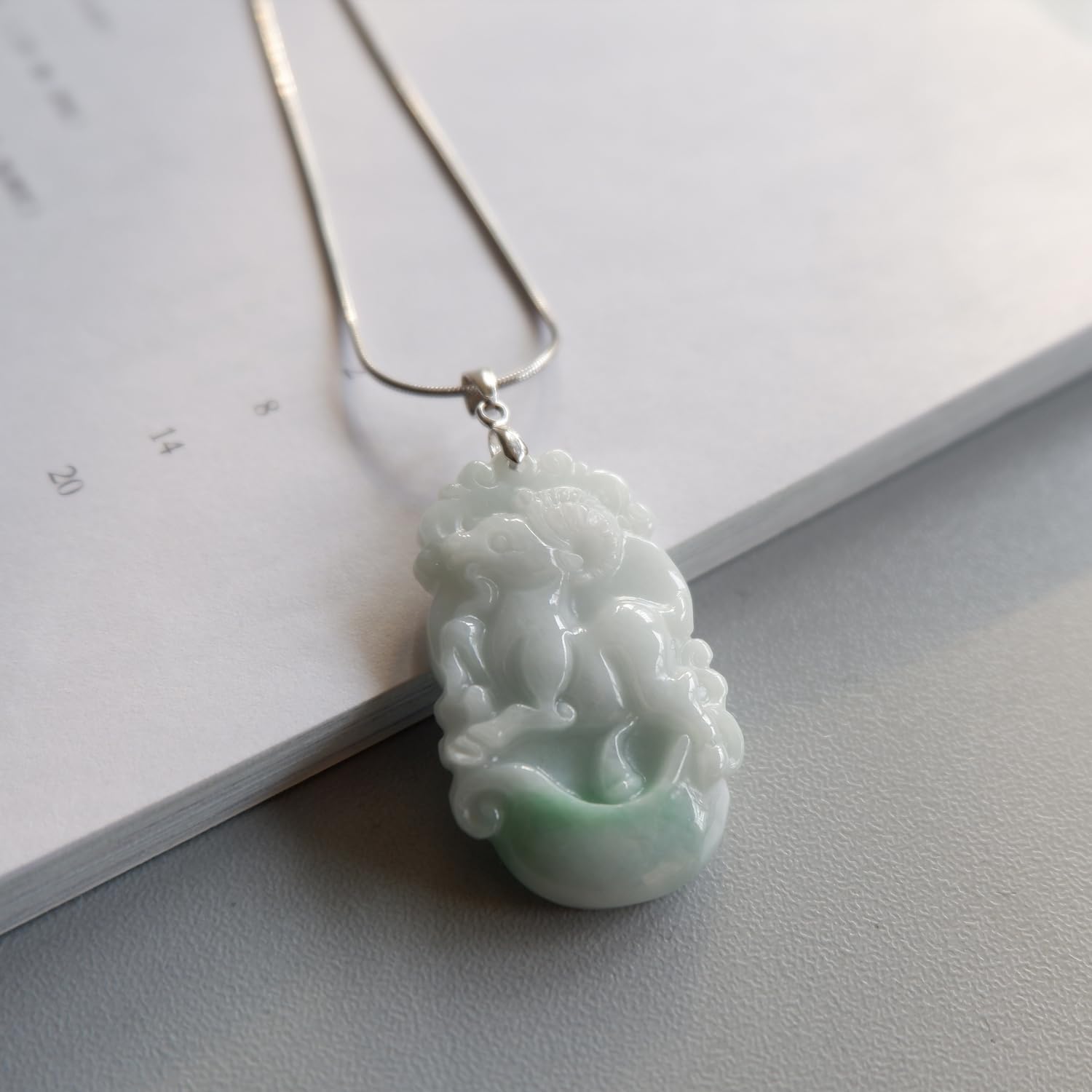 Natural Light Green Jade Zodiac Pendant Clavicle Chain Handmade Birthstone Amulet Necklace Birthday Gift