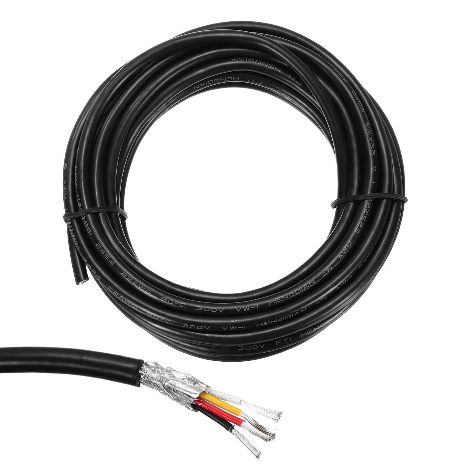 sourcing map UL2464 Shielded Cable 22AWG 5.5 m(18 Ft) 300V 4 Conductor PVC Electrical CNC Wire with Double-Layer Shielding for Home Appliances, Automotive Wiring