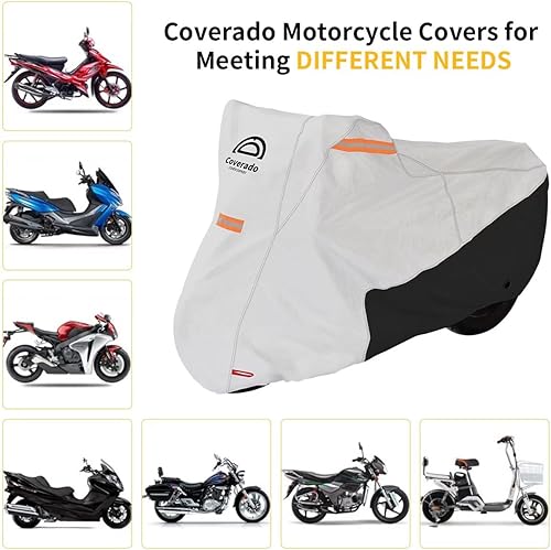Miniatura 8 de Coverado Funda de motocicleta impermeable, protección para todo tipo de clima, para exteriores, a prueba de rayos UV, con tela ignífuga, apta para