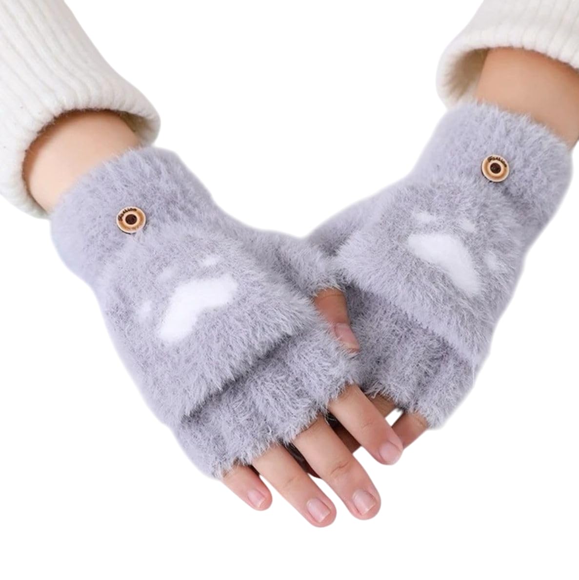 famwrapz Cute Paw Fuzzy Warm Wool Convertible Fingerless Gloves cum Mittens Winter Wrist Arm Warmer Mitts Gloves for Girls & Women-picture-18