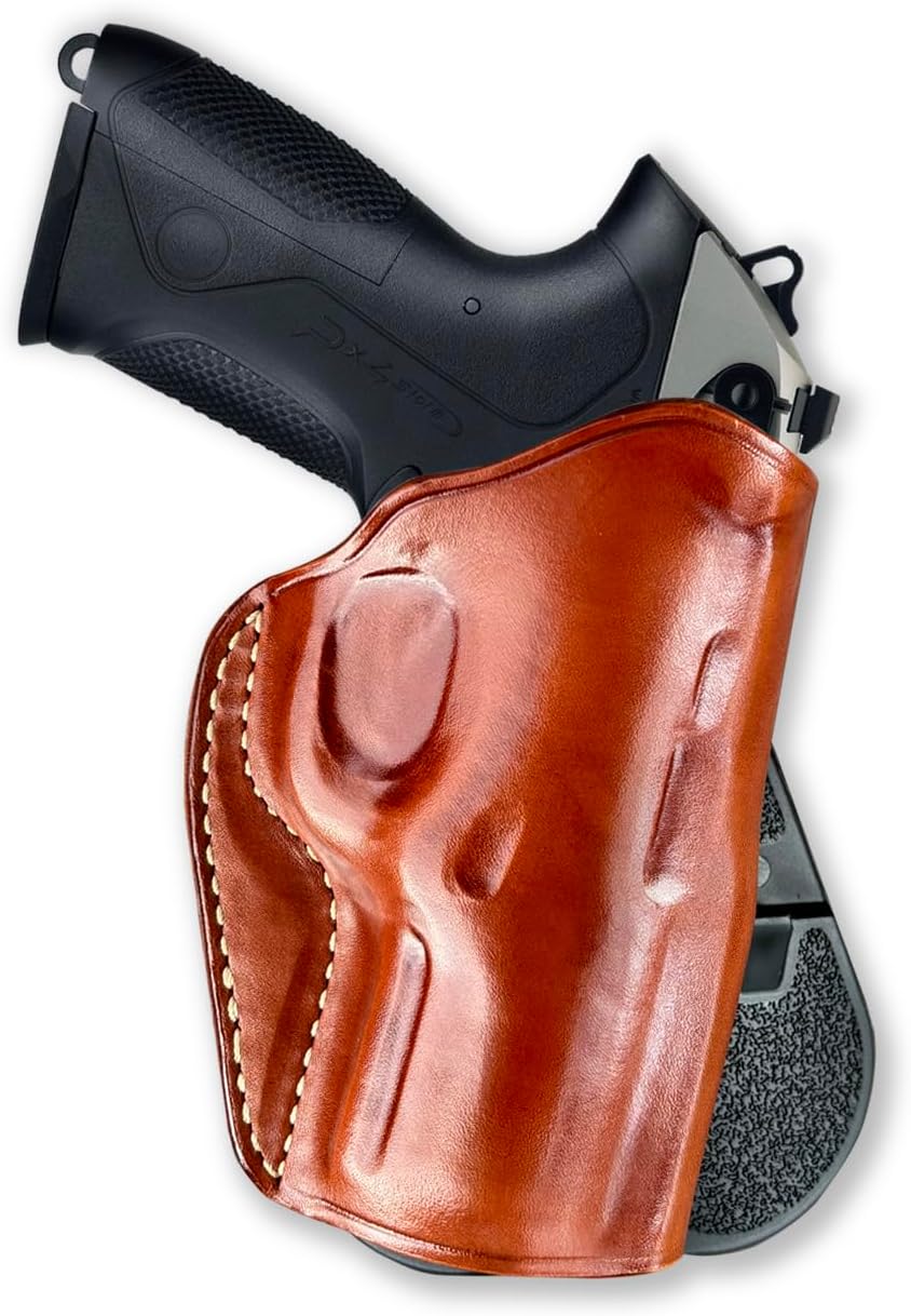 Masc Premium Leather OWB Paddle Holster with Open Top Fits, Beretta-Type Storm PX4 Compact 9mm 3.2-inch, Right Hand Draw, Brown Color #1525#