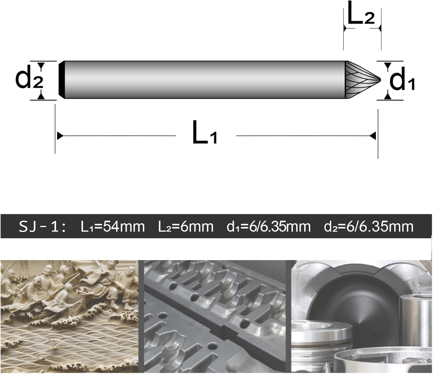 Shank Carbide Burr 6mm/6.35mm Shank Carbide Burr SJ-1 Rotary File Die Grinder Bit Double Cut for Metal Abrasive Carving Working