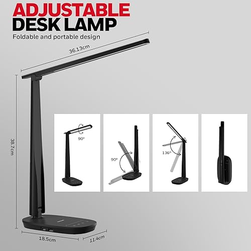 Miniatura 3 de Honeywell Lámpara de escritorio LED - HWT-H2 Sunturalux Luz de escritorio plegable con puerto de carga dual USB A+C 4 modos de color Lámpara de mesa