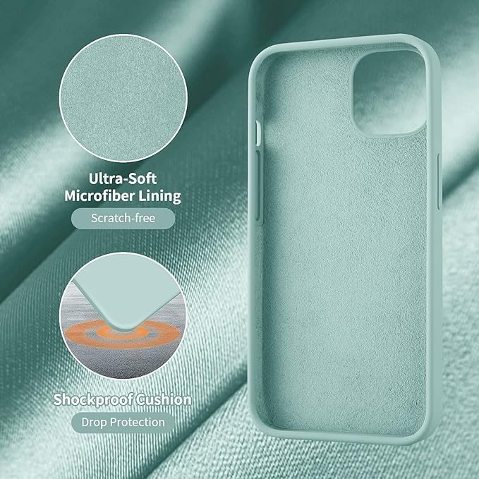 Image of Compatible with iPhone 15 Silicone Case, Slim Shockproof Protective Cover, Drop Protection and Camera Protection, MagSafe Compatible, Soft Microfiber Lining Inside (Seafoam)