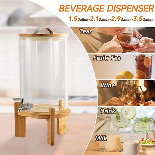 Miniatura 6 de Dispensador de bebidas, dispensador de bebidas de vidrio de 2.1 galones con soporte, dispensador de agua de vidrio con espiga, dispensadores de