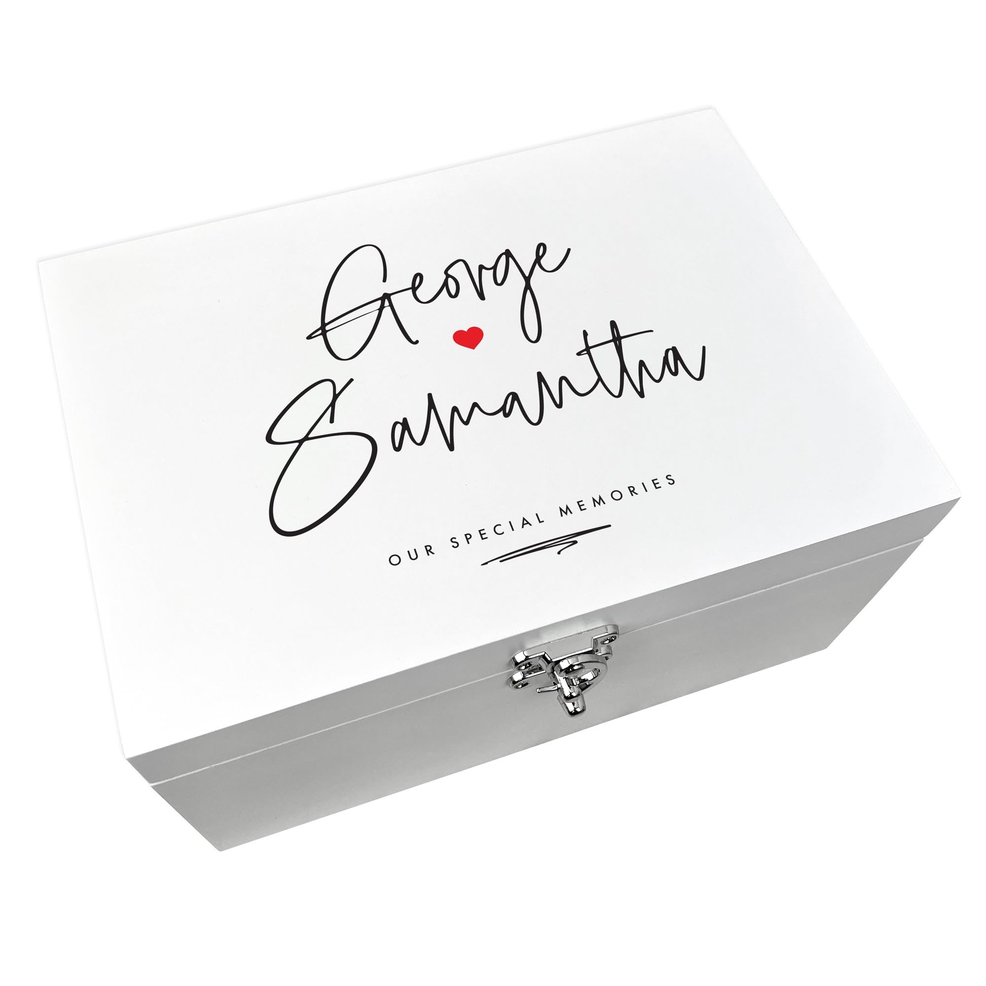 Personalised Couples Names White Wooden Keepsake Memory Box | Hinged & Clasped | Valentines, Anniversary, Wedding Gift | 27cm x 19cm x 14cm