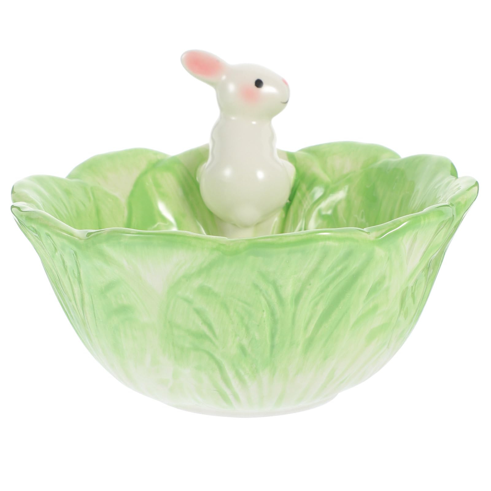 DOITOOL Easter Ceramic Rabbit Bowl, Ceramic Cabbage Shaped Salad Bowl, Cute Cartoon Rabbit & Cabbage Bowls for Salad, Soup, Dessert