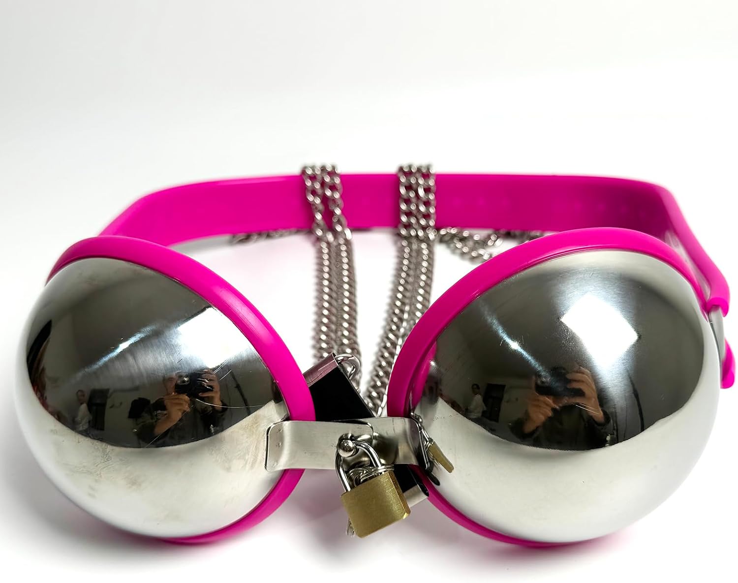 Female Chastity Device Bra Stainless Steel Adjustable BDSM Slave Metal Lockable Underwear Chain Bondage Game Erotic Slave Fetish Sex Toy (Pink)