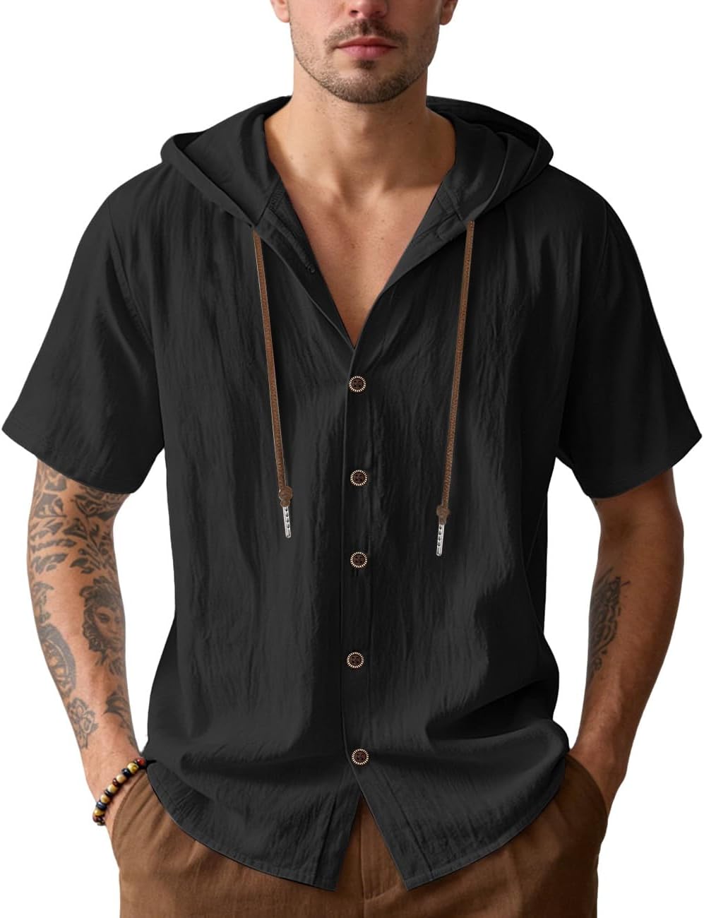 Men's Cotton Linen Shirts Short Sleeve Casual Sweatshirts Button Down Summer Beach ...