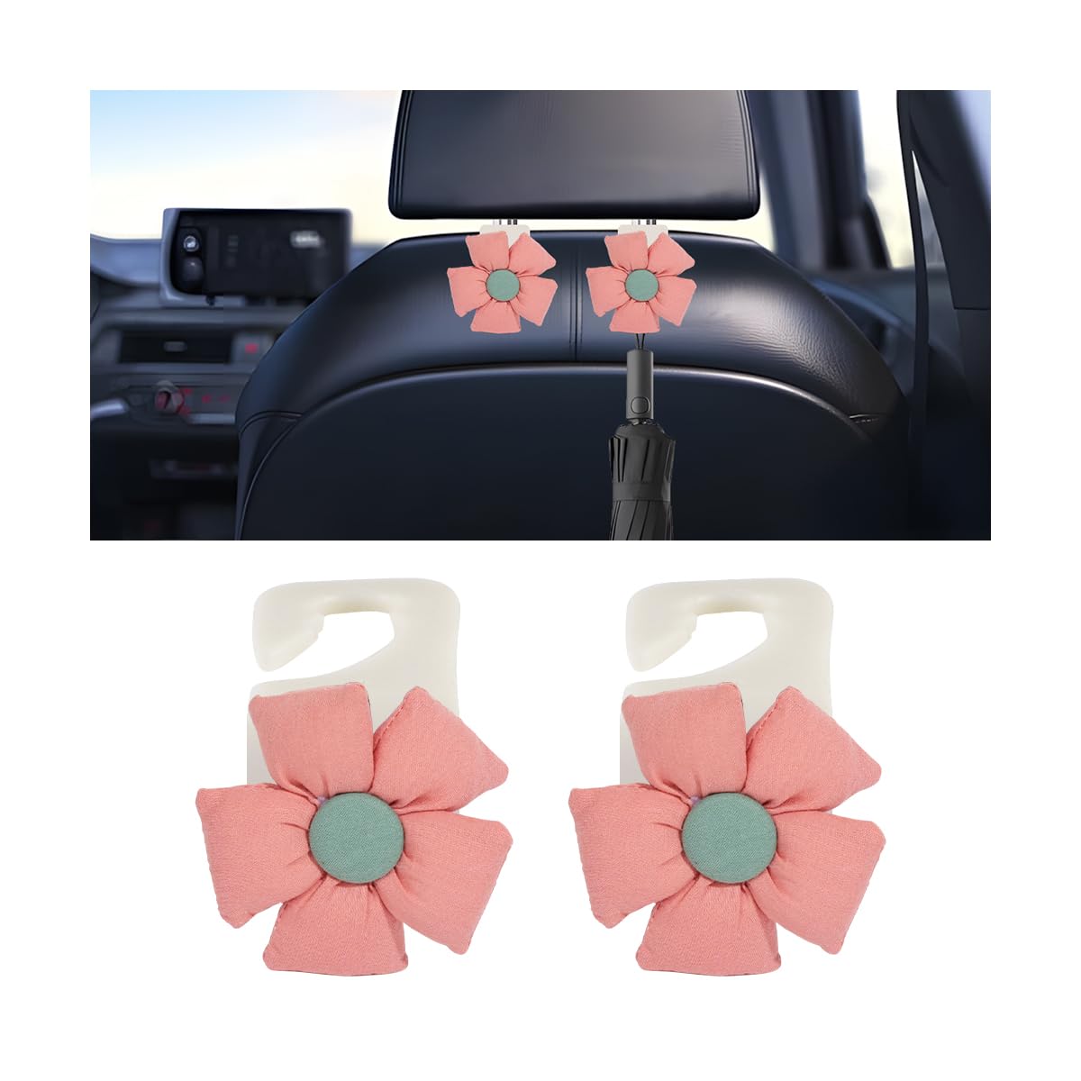 Car Seat Headrest Hooks 2PCS Cute Flower Vehicle Seat Back Organizer Holder for Purses Bags Grocery Automotive Interior
