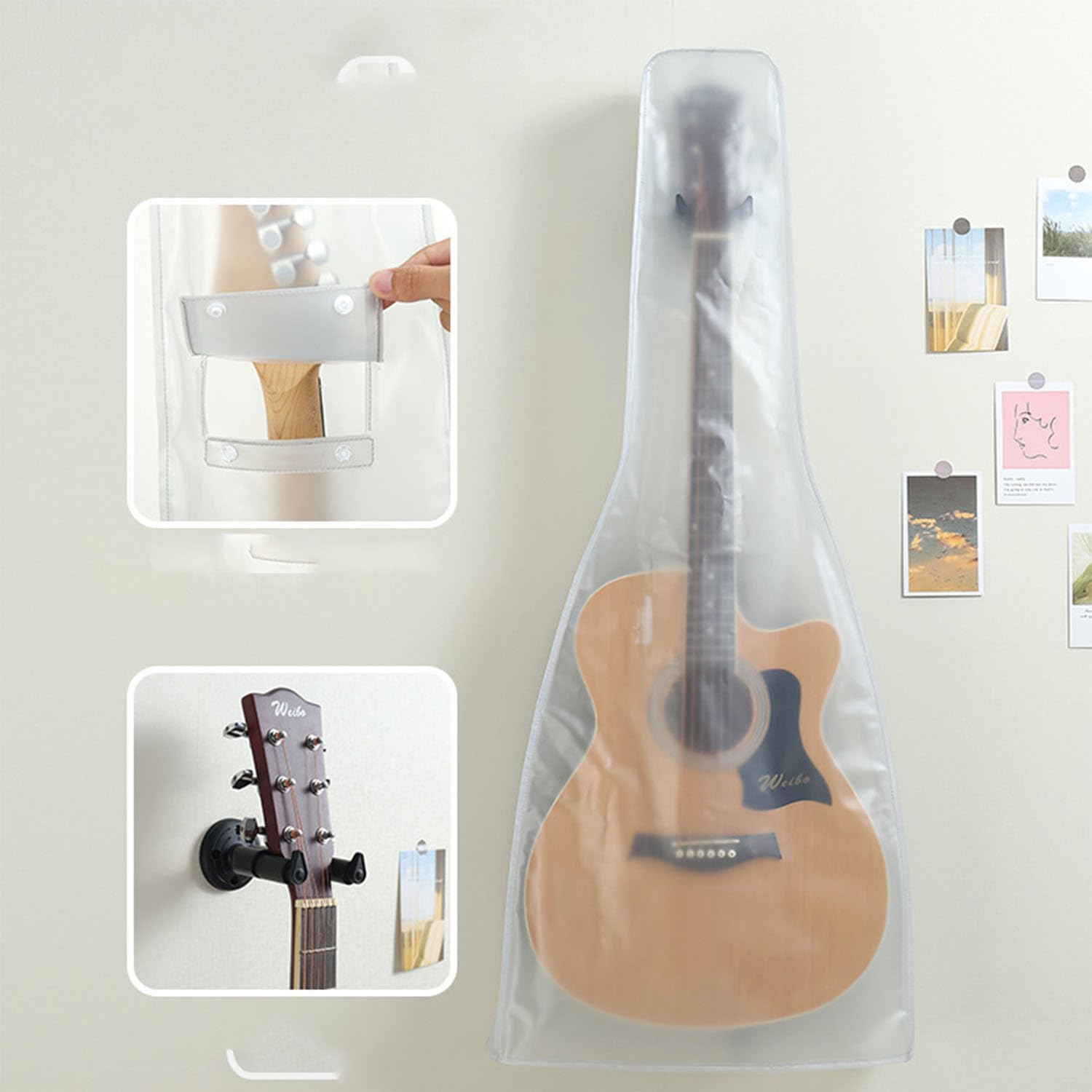 Guitar dust Cover wall mount Transparent Guitar Dust Cover PVC Frosted Fits Acoustic, Electric,ukuleleWater Resistant Dust Dirt Moisture (For Acoustic guitar)