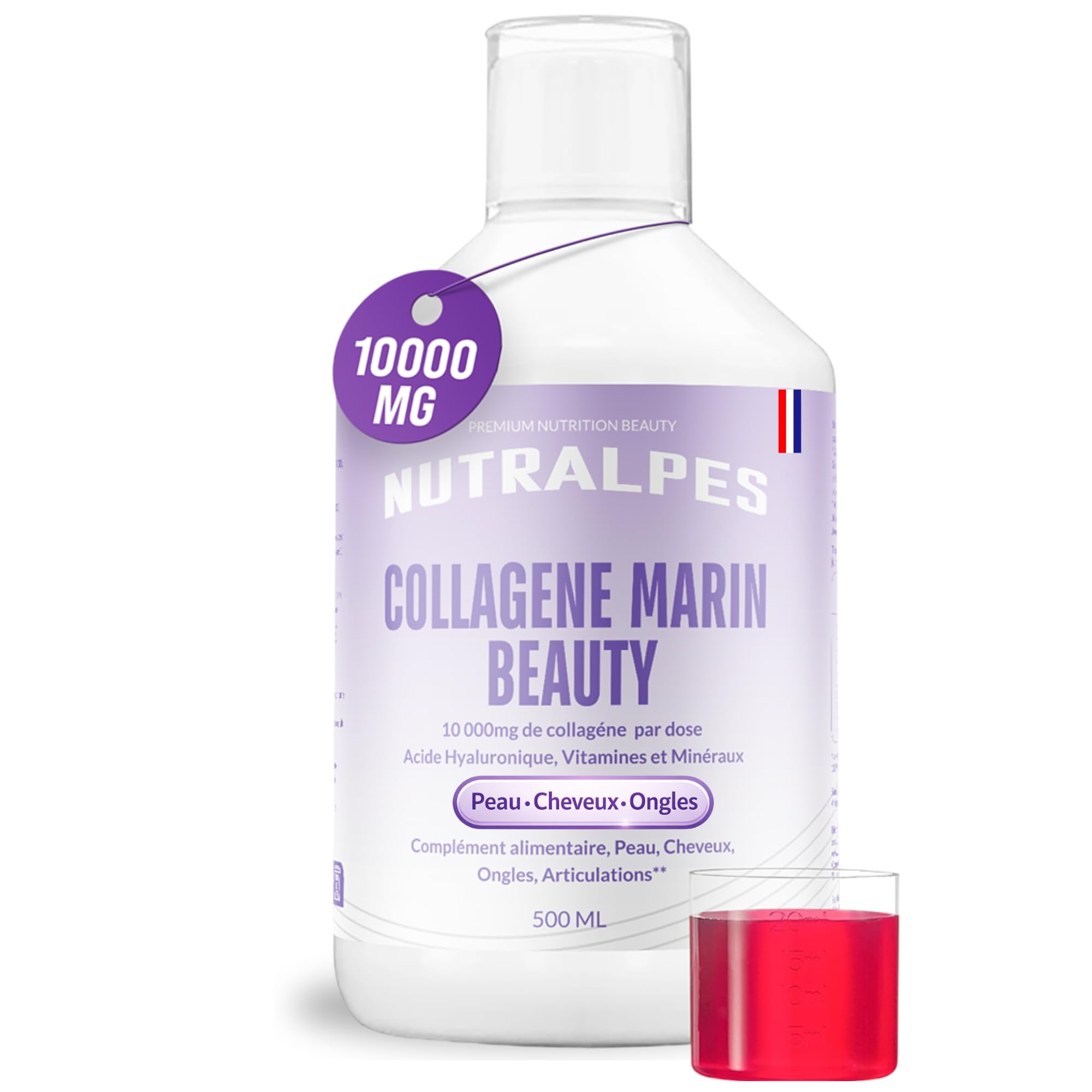 Collagène Marin Liquide Beauty 10 000mg | Peau, Cheveux, Ongles | Vitamine C, Biotine, Acide Hyaluronique | Peptides Type I & III | Haute Absorption | 500ml | Saveur Baies
