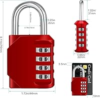 Vista 4 de ZHEGE Candado de Combinación, Candado de Combinación para Exteriores de 4 Dígitos para Gimnasio, Escuela, Portones, Puertas, Pestillos y rojo