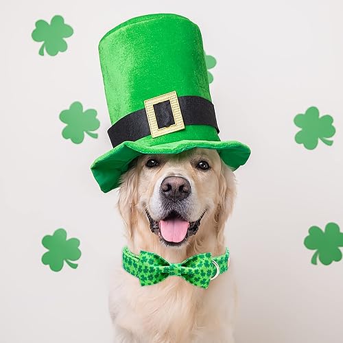 Miniatura 9 de Babole Pet Collares de perro con trébol del día de San Patricio con pajarita, algodón suave de trébol negro con hebilla de metal de seguridad,