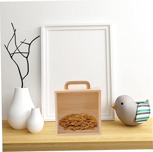 Miniatura 7 de Hemobllo Caja de almacenamiento de 4 piezas de madera para cambiar, alcancias de Dinero para adultos, pantalla de cristal, cofre del tesoro para