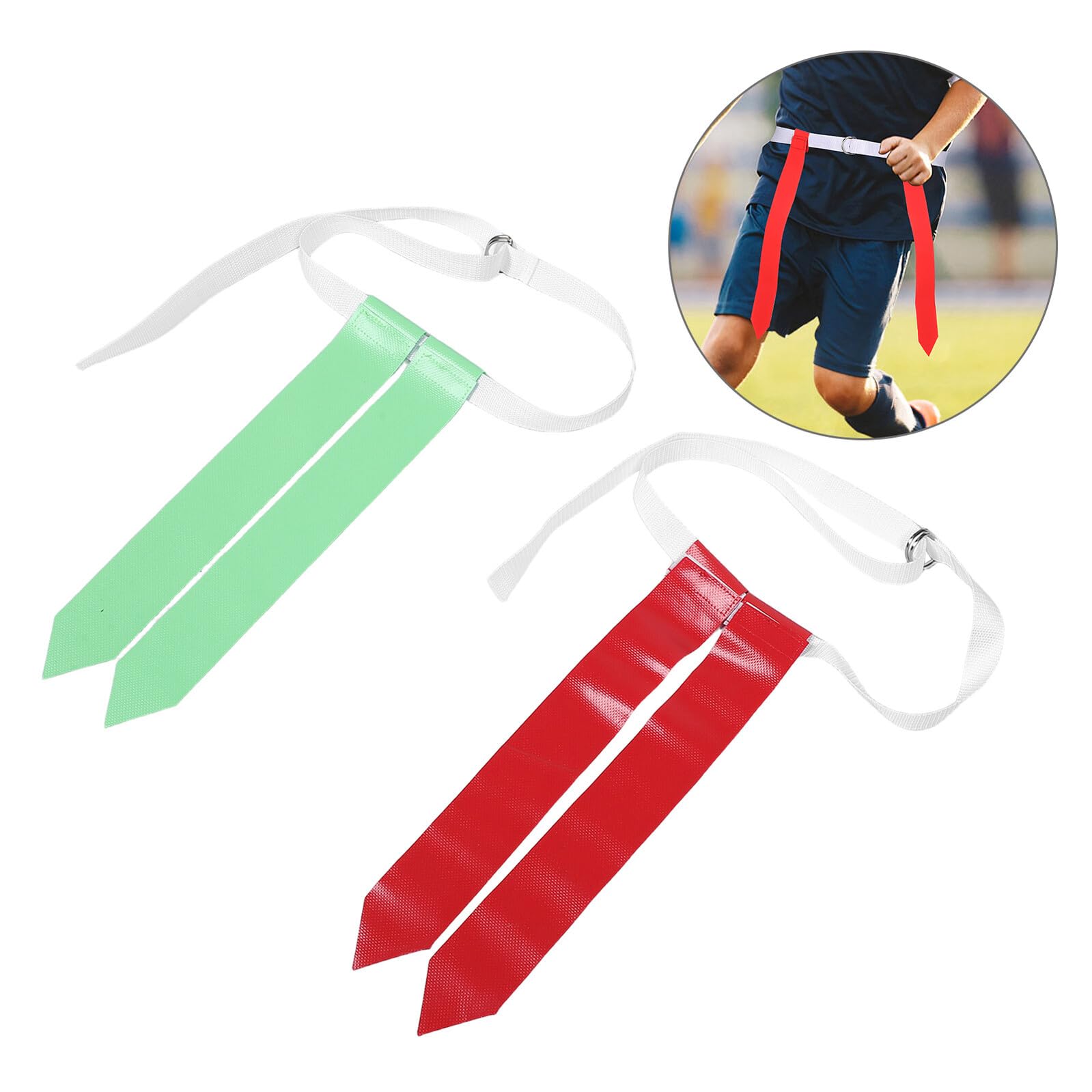 TOYANDONA Cinturones Ajustables de Fútbol Bandera para Adultos y Jóvenes 14 Piezas con Banderas Desmontables Rojas y Verdes Cinturón con Hebilla Doble D y Cierre de Gancho y Bucle