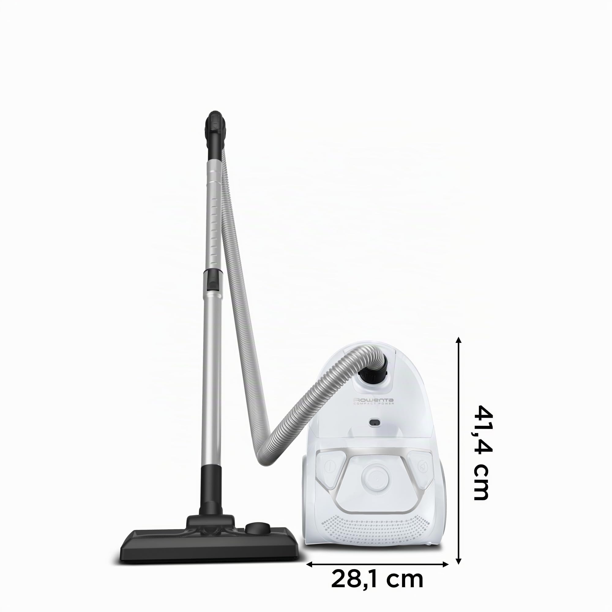 Rowenta Compact Power Staubsauger mit Beutel, niedriger Energieverbrauch, 900 Watt, 3 Liter XL-Staubbeutel, langes Kabel, optimal zum Staubsaugen großflächiger Wohnbereiche, Weiß, RO3927EA