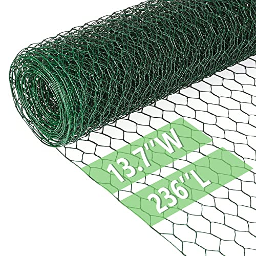Image of Chicken Wire 13.7 in x 236 in Poultry Wire Netting Hexagonal Galvanized Mesh Garden Fence Barrier for Pet Rabbit Chicken Fencing (PVC-Coated)