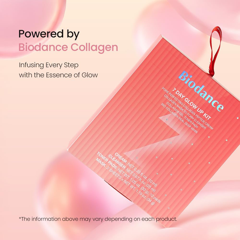 BIODANCE 7 Day Glow Up Kit: Holiday Collagen Gift Set for Glass-Skin, Christmas Gift, Stocking Stuffers for teen girls, Korean Skincare with Mask to Foam Cleanser, Toner Pads, Moisturizer, Gel Masks