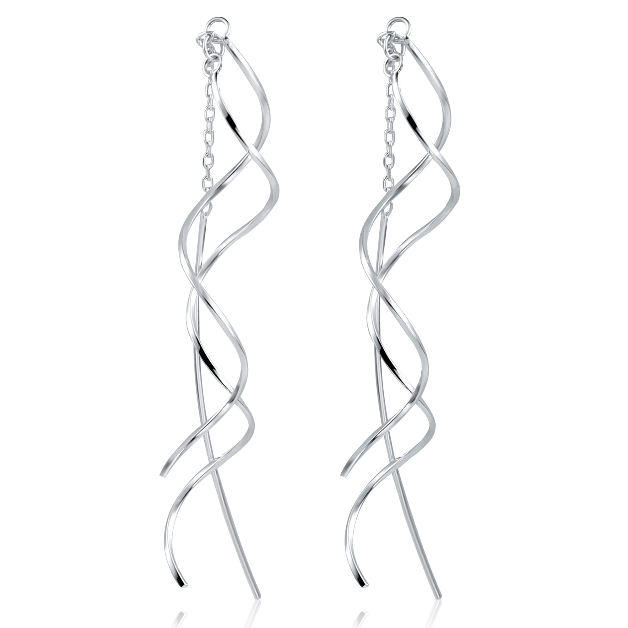 ASH'S CHOICE Pendientes De Borla Para Mujer, Pendientes Largos, Pendientes De Línea, De Cuerpo Completo De Plata De Ley 925, Mujeres y Niñas, Hipoalergénicos Pendientes De Gota Ondulados (Oro y Plata)