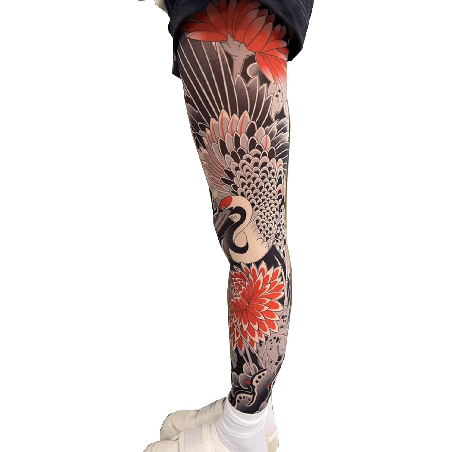 GSJDKN Tattoo print Single Leg stockings Cover scars Premium Mock Patterned Stockings unisex Tights with Designs (B)