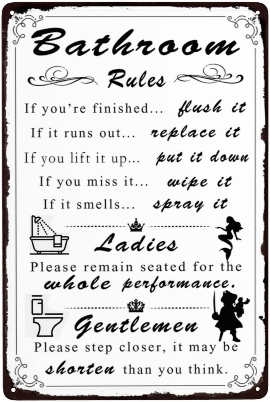 Funny Bathroom Rules Metal Signs, Please Flush Toilet Sign