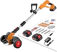XABCHUI 21V Cordless Weed Wacker: 3-in-1 Battery Trimmer, Brush Cutter & Lawn Edger w/ 2x4Ah Batteries, Wheels & Shears