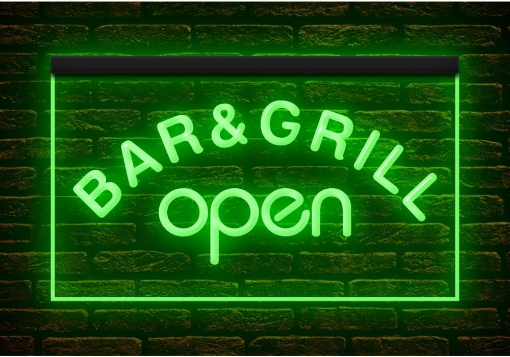 110023 Bar & Grill Open Cafe BBQ Restaurant Shop Store Display LED Light Neon Sign (16" X 12", Yellow)