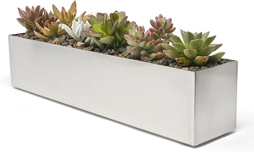 Buhbo Maceta rectangular moderna de 16 pulgadas, acero inoxidable cepillado
