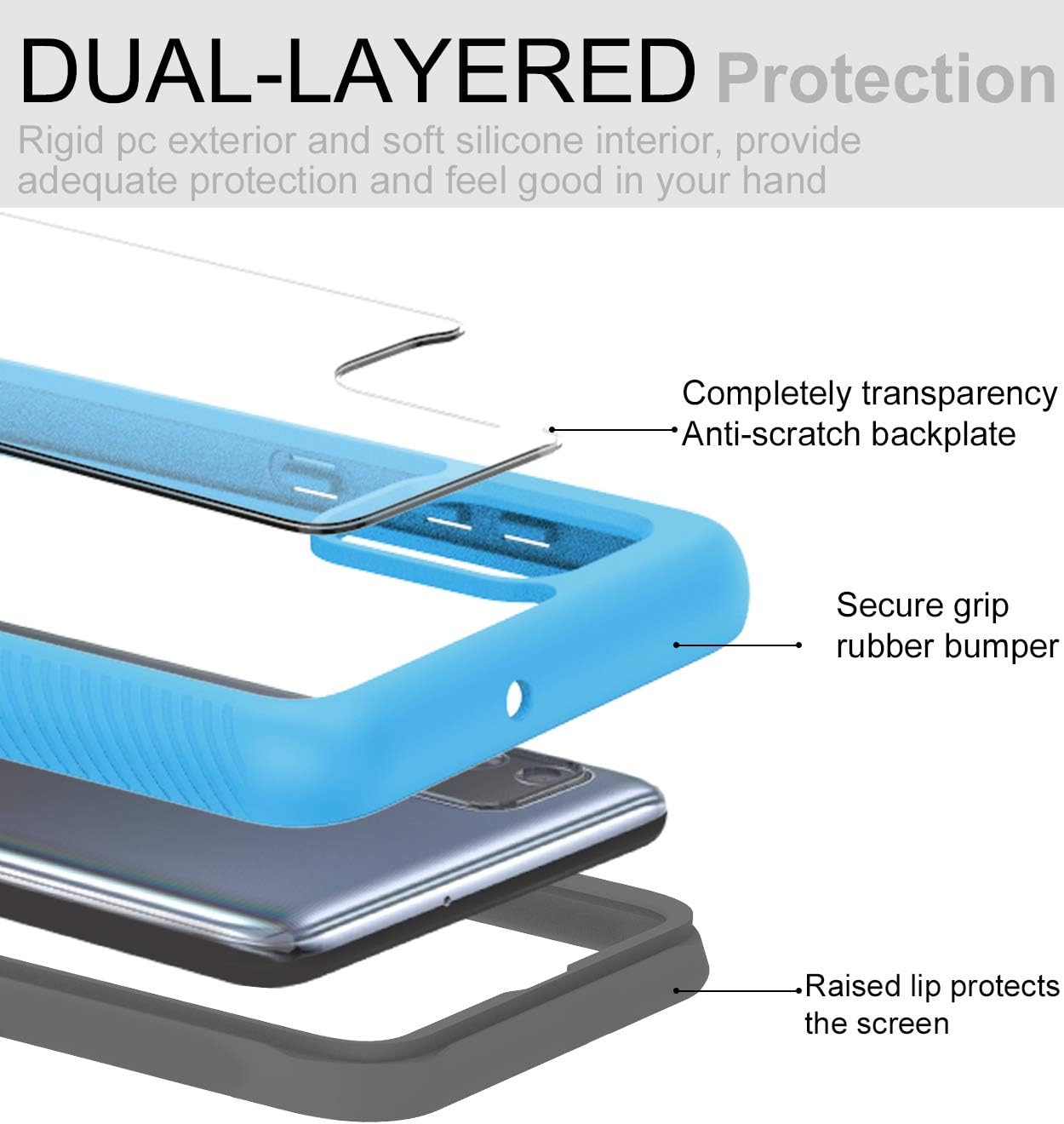 LeYi Compatible with Samsung Galaxy A51 Case, Samsung A51 Case with Tempered Glass Screen Protector [2 Pack], Full-Body Rugged Hybrid Bumper Shockproof Clear Phone Cover Cases for A51 Light Blue