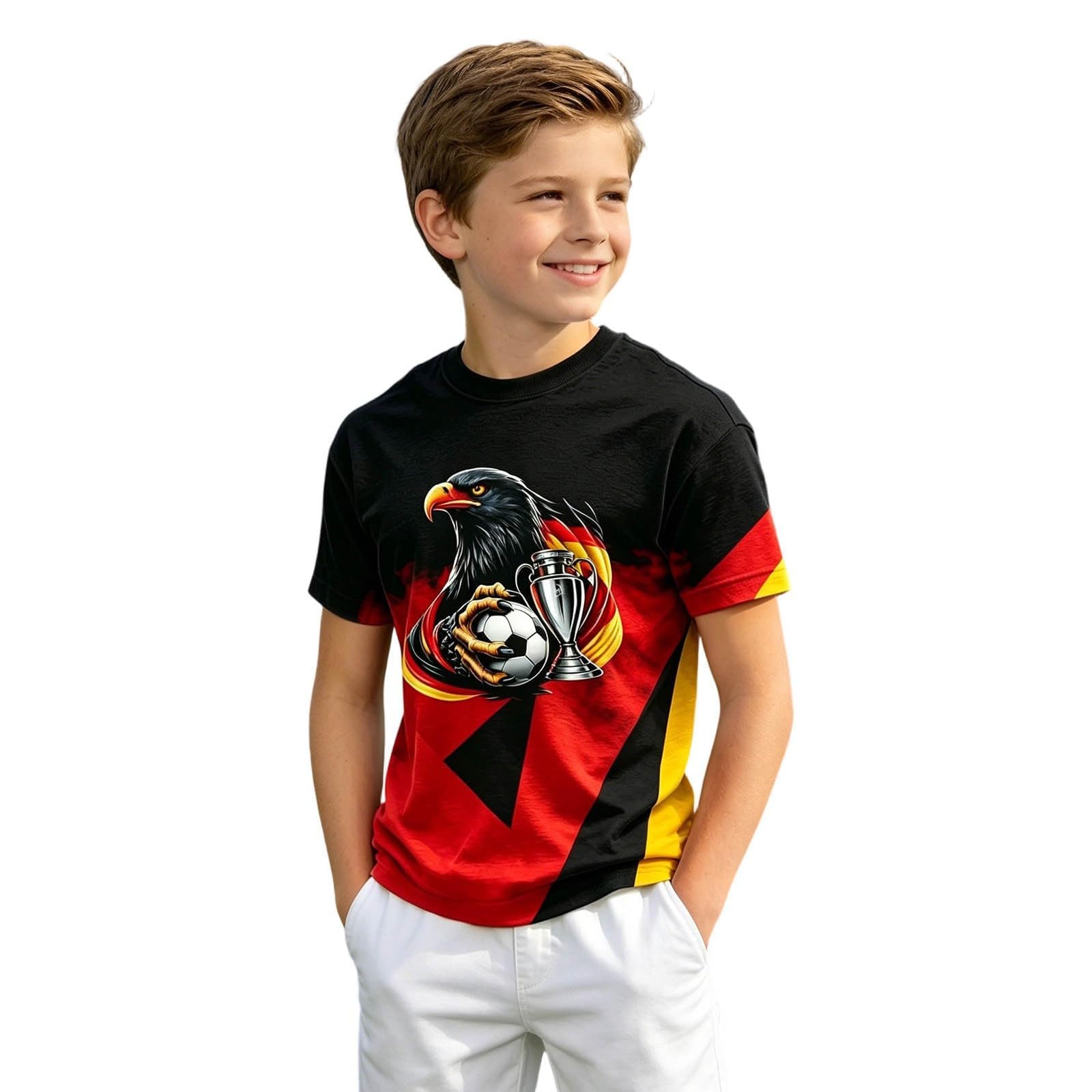 Children's Football Jersey Sporty Leisure Shirt German Flag 2026 Holiday Vintage Germany T-Shirt, Short Sleeve Round Neck Tee, Printing Loose Top (B-Red, 10-11 Years)