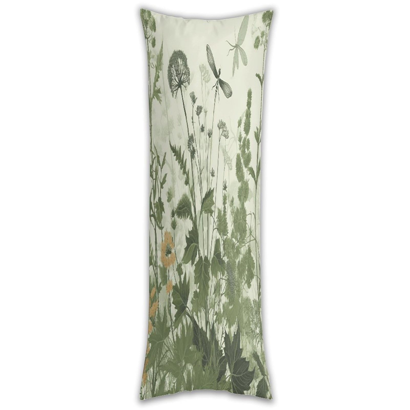 Foliage and Herbs with Dragonflies Winged Body Pillow Cover with Hidden Zipper Breathable Polyester Long Pillow Case Cozy Fuzzy Body Pillowcase Ultra Soft Long Pillow Cover for Bedroom 18.9 X 53 in
